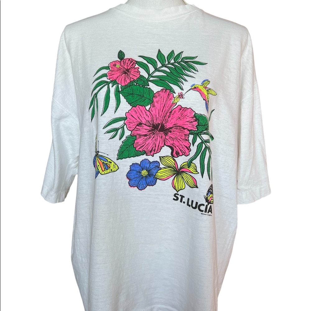 Vintage oversized graphic t shirt single stitch floral Hawaii